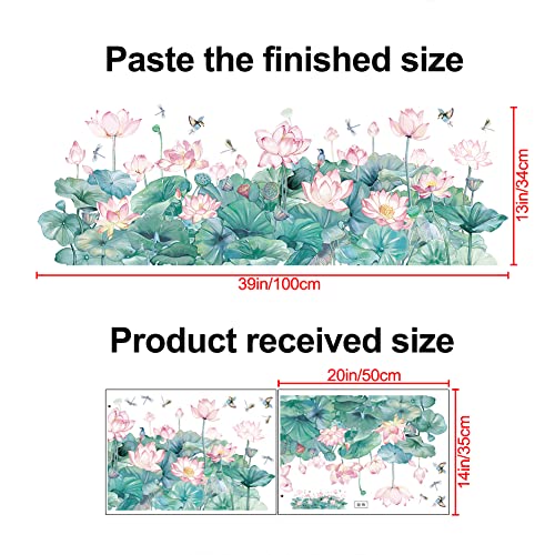 Watercolor Pink Lotus Wall Decals Chinese Style Water Lilies Wall Stickers Vinyl Removable Birds And Dragonflies Art Murals For Living Room Bedroom Office Girls Room Playroom Bathroom Wall Decoration (A) #TOP1