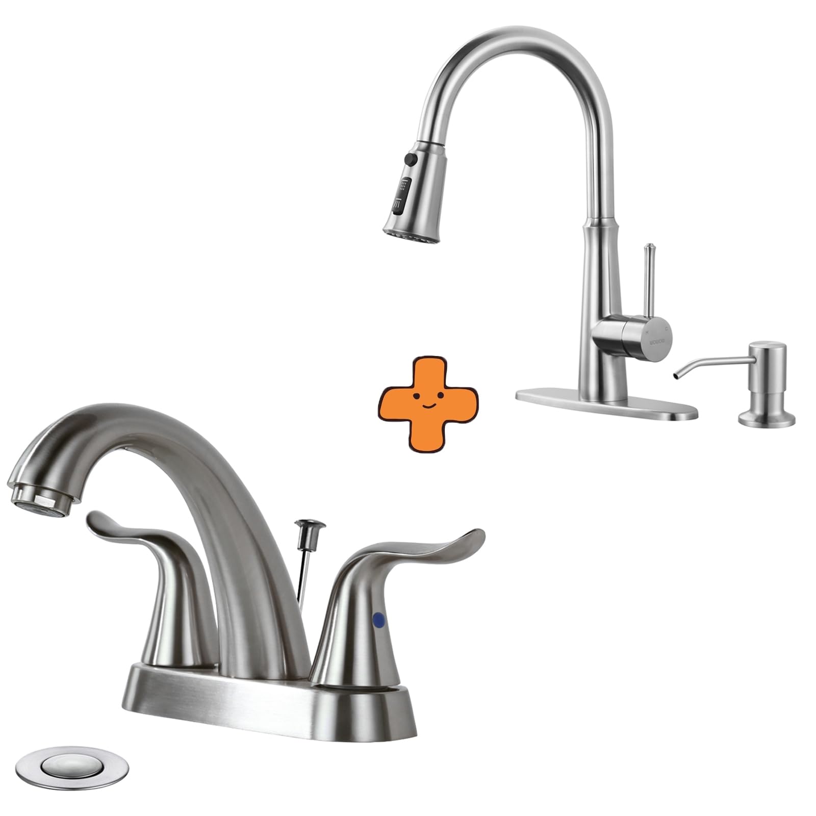 Jnfidosr Bathroom Faucet 2 Handle 4 Inch Centerset And Single Handle Kitchen Faucet With Sprayer Brushed Nickel