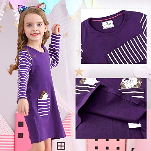 Image of VIKITA Toddler Girl Floral Stripe Satin Dress Baby Girls Casual Dresses 1-10 Years