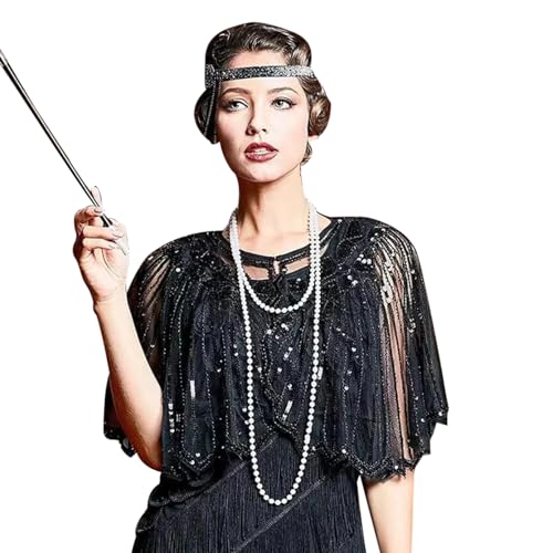 Women Vintage 1920s Flapper Shawl Wraps Sequin Beaded Mesh Short Cape Gatsby Cover Up Evening Party Bridal Cloak2