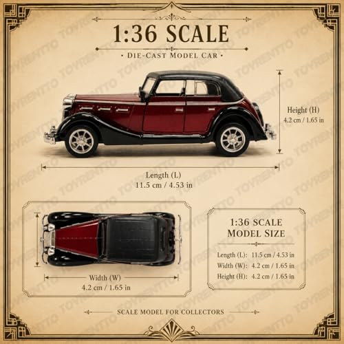 Image of 1:36 Scale Vintage Die Cast Car Model Pull Back Action Open Door Metal Body Classic Collectible Toy Car Detailed Interior Display Gift for Kids