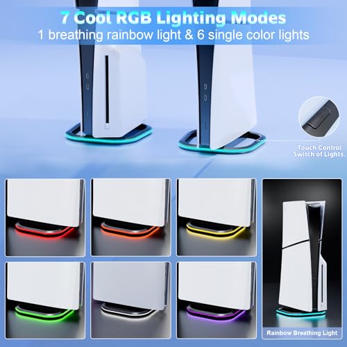 Image of Vertical Stand for PS5 /PS5 Slim and PS5 Pro Console Disc and Digital, Vertical Stand with 7 RGB Lights Support All PS5 Console