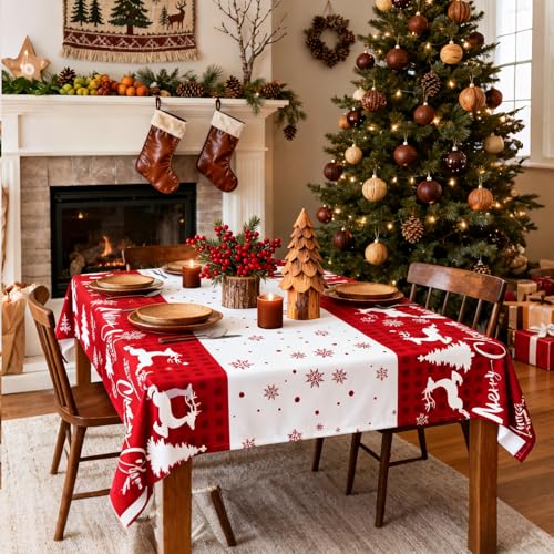 Winter Christmas Tablecloths - 2-Pack, Winter Themed with Reindeer and Snowflakes, Disposable Plastic Tablecloths 54" x 108", Ideal for Indoor and Outdoor Christmas Party Decorations – Image 5