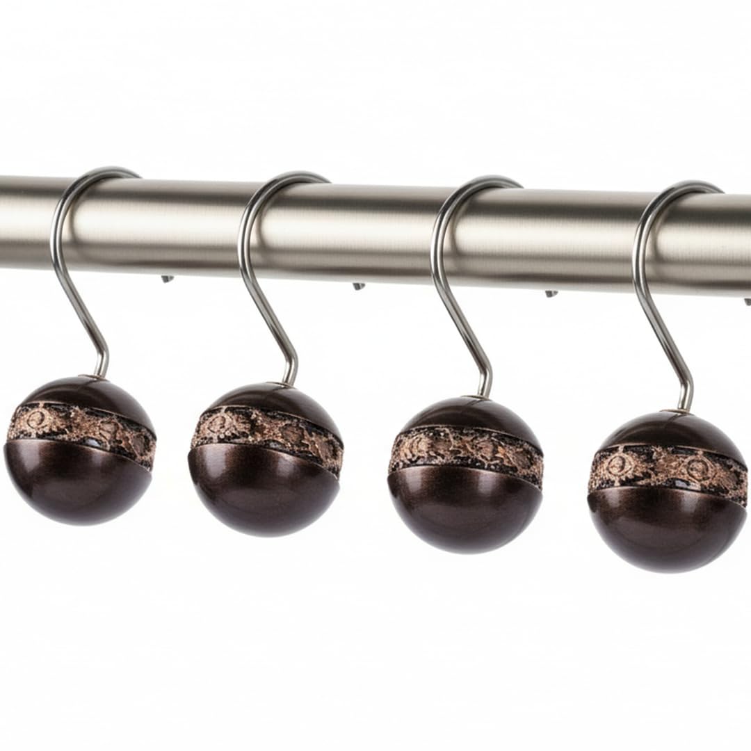 Creative Scents Dublin Brown Shower Curtain Hooks Decorative | Set of 12