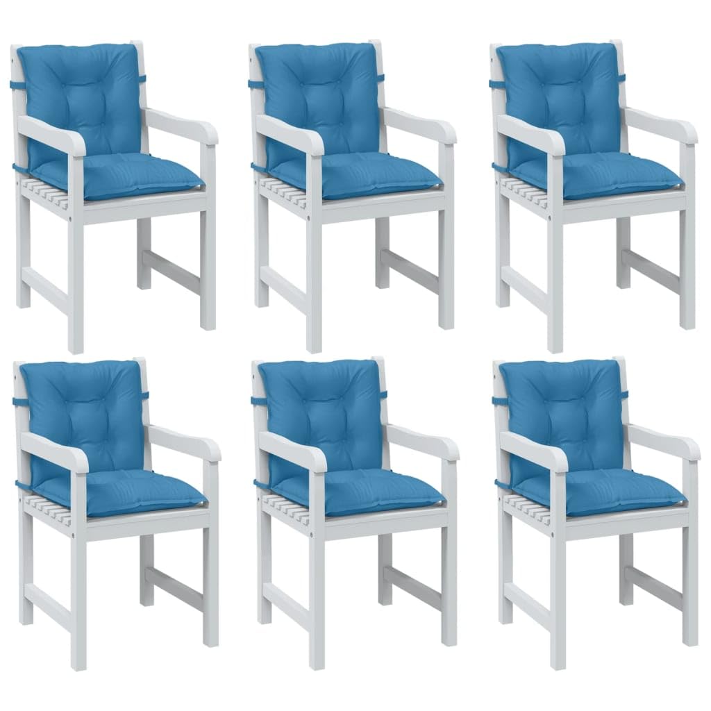 Confezione da 6 cuscini per sedia a schienale basso, 100 x 50 cm, blu melange | Set di 6 morbidi cuscini per sedie da giardino su terrazza, balcone o sala da pranzo, con pratici laccetti.