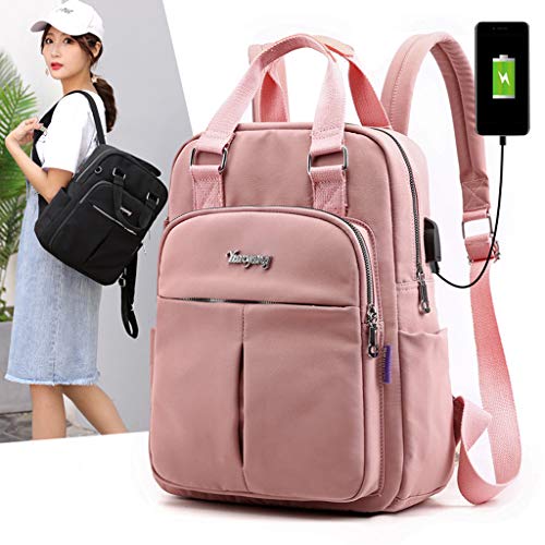 Moda Feminina Lona Mochila Ombro Bolsa Casual Esporte Trabalho Bolsa Sacola - Rosa
