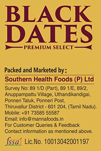 Image of Manna Black Dates 1.5kg - Premium Imported Dried Black Dates. 100% Natural. Rich in Iron, Fibre & Vitamins (750g x 2 Packs) | Khajoor | Khajur