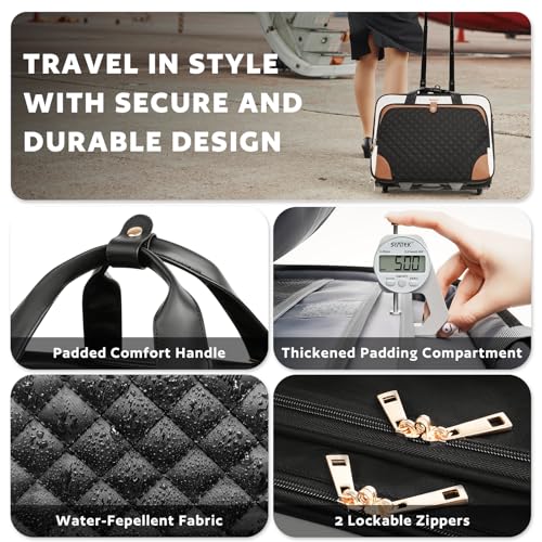 Rolling Laptop Bag, Rolling Briefcase for Women with Waterproof Pocket, 16 Inch Computer Bag, Underseat Carry On Luggage with Wheels for Work Travel Business, Lightweight Beige Brown