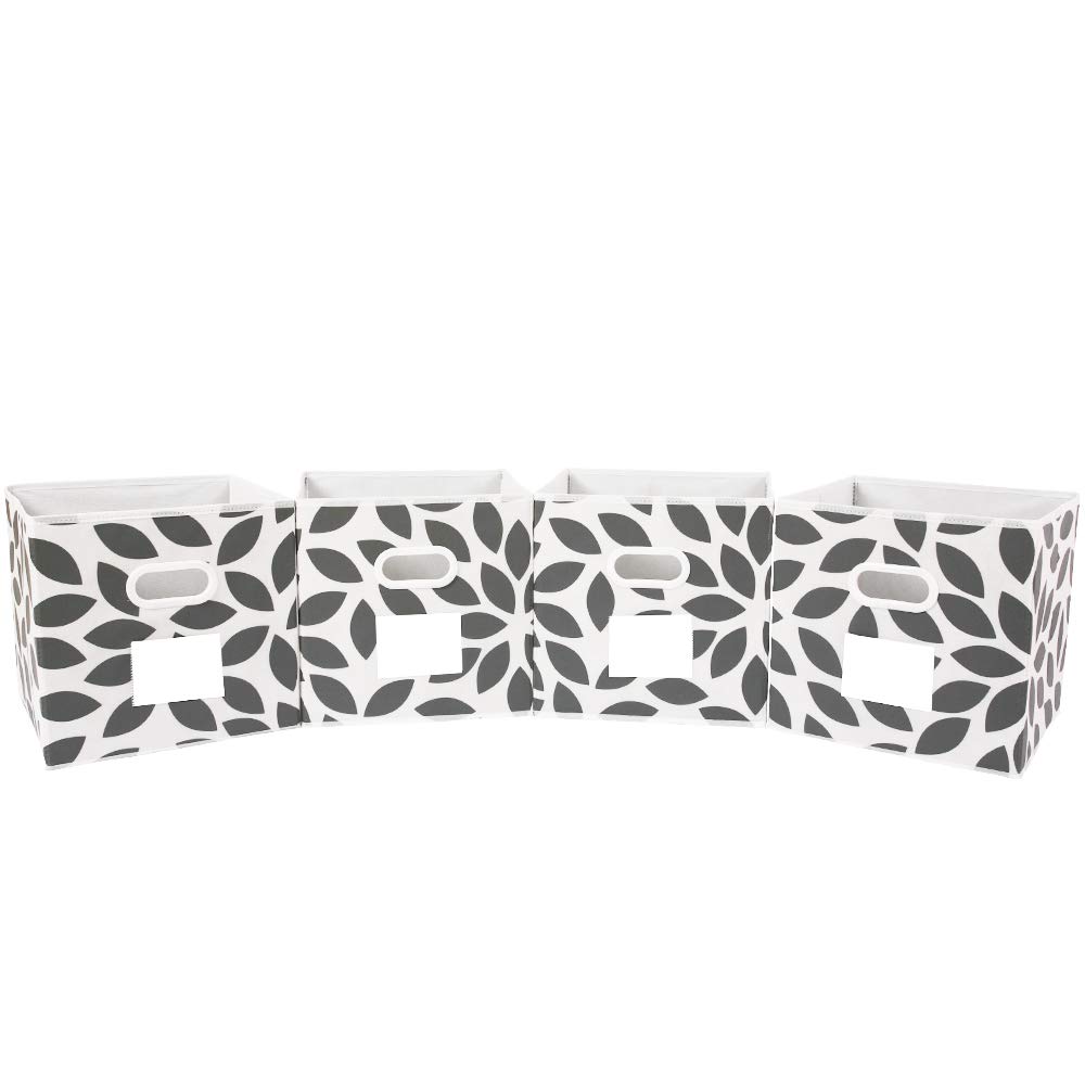 MAX Houser Fabric Storage Bins Cubes Baskets Containers with Dual Plastic Handles for Home Closet Bedroom Drawers Organizers, Flodable, Grey, Set of 4