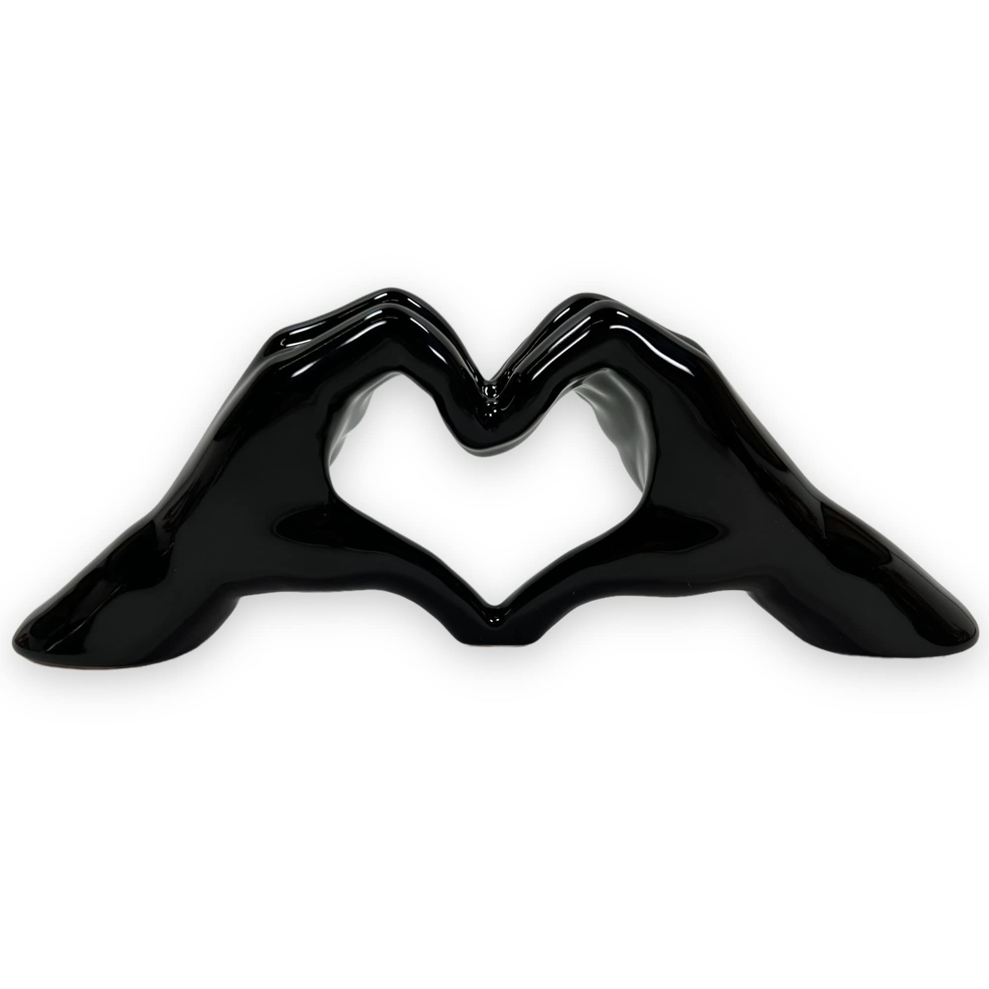 BUSDUGA 4047 - Escultura de cerámica con diseño de corazón negro (30 x 10 x 7 cm)