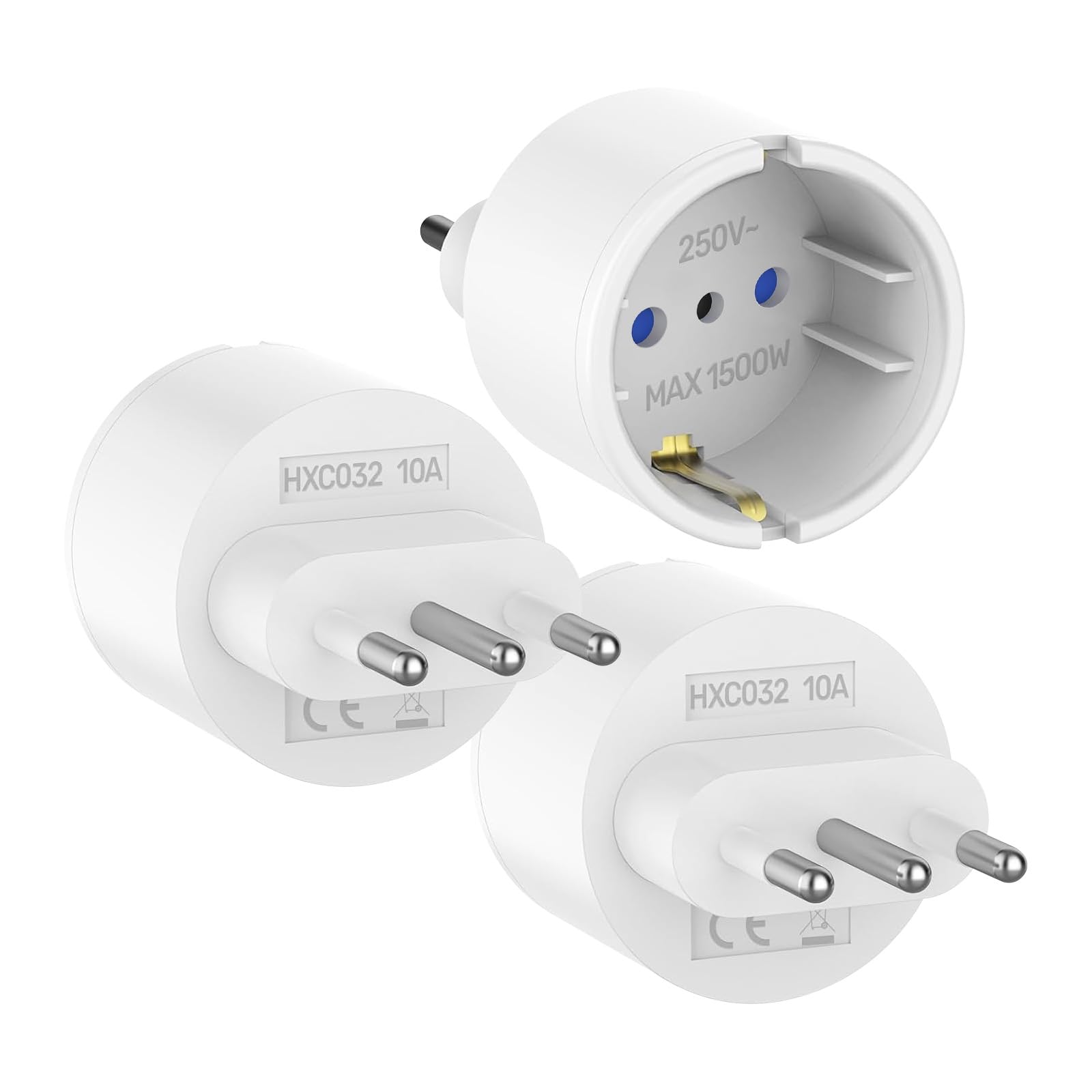 Clomnpe 3 Stück Reiseadapter Italien, 3-Polig Adapter Italien Steckdose, EU Deutschland auf IT, Reisestecker Typ L für Chile, Uruguay, Äthiopien, Eritrea, Syrien