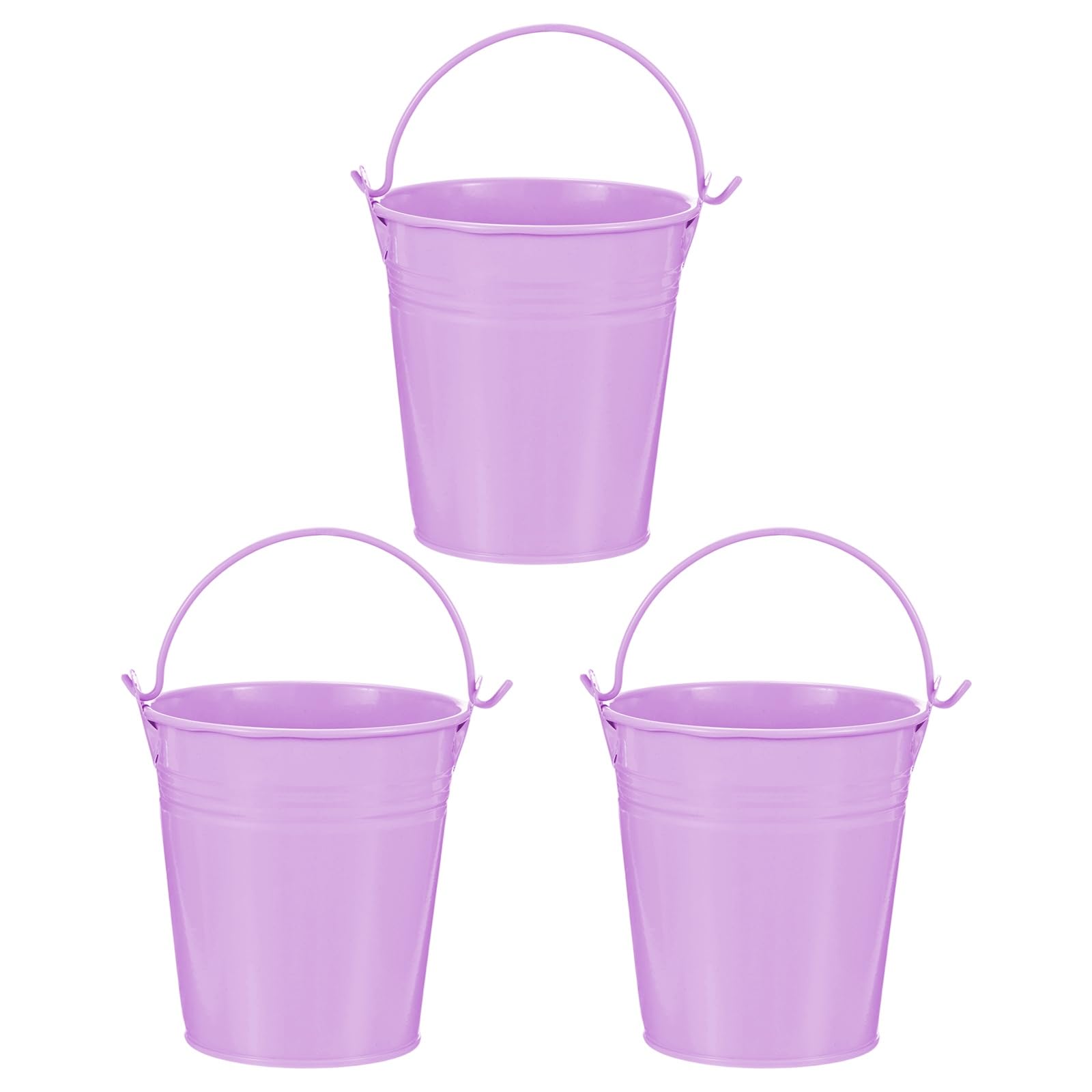 M METERXITY 3-Pack Small Metal Bucket with Handle, 3.1 x 3.3 Inch Iron Mini Buckets for Farmhouse Flower/Garden Planters/Decorative Table Centerpieces [Light Purple]