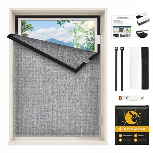 Rideau Occultant sans Perçage, Store Occultant en Lin Découpable, Film Occultant Anti-Soleil, Tissu Occultant Thermique pour Fenêtre et Fenêtre de Toit,...