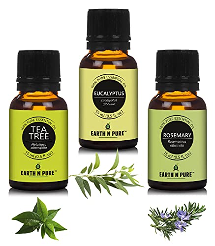 Image of Earth N Pure Eucalyptus, Rosemary & Tea tree Essential Oils | Pack Of 3 (15 ml each) | 100% Pure, Undiluted, Natural And Therapeutic Grade - Perfect for Aromatherapy, Skin Therapy & More