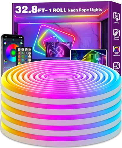 10m LED Neon Seillichter, Steuerung mit App/Fernbedienung, Flexibles LED Seillicht, Mehrere Modi, IP65 Outdoor RGB Neonlichter Wasserdicht