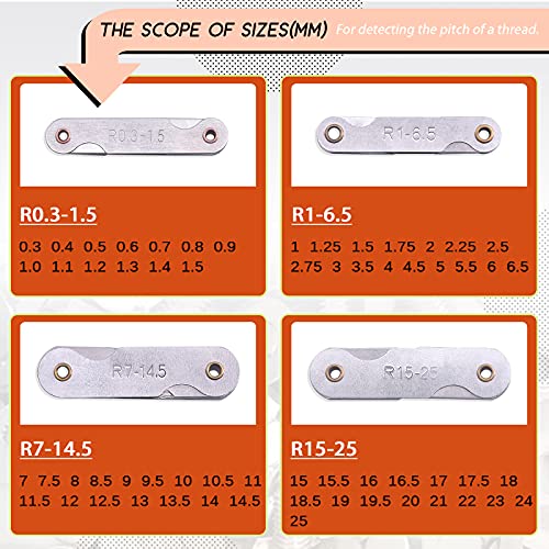 Tanstic 6Pcs Stainless Steel Feeler Gauge And Radius Gauge Set, 5Pcs R0.3-1.5/ R1-6.5/ R7-14.5/ R15-25/ R25-50 Radius Fillet Gauge With 32 Blades 0.04-0.88 Mm Metric And Imperial Gap Measuring Tool #TOP5