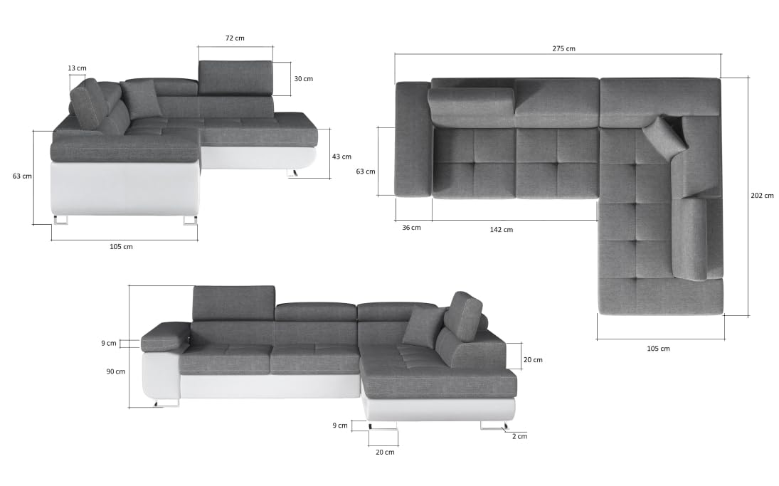 Atom Lux nowoczesna sofa narożna stylowa tapicerowana kanapa w kolorze jasnoszarym tkanina klasy A idealna do salonu wygodny i modny design