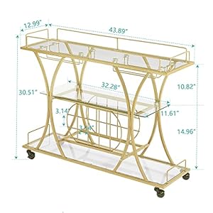 mikibama Industrial Bar Cart Farmhouse Mobile Metal Wooden Home Mini Bar Cart Small Rustic Rolling Serving Bar Carts with Wine Rack & 3 Tier Storage Shelves for Kitchen (Update Golden) mikibama Industrial Bar Cart Farmhouse Mobile Metal Wooden Home Mini Bar Cart Small Rustic Rolling Serving Bar Carts with Wine Rack 3 Tier Storage Shelves for Kitchen Update Golden