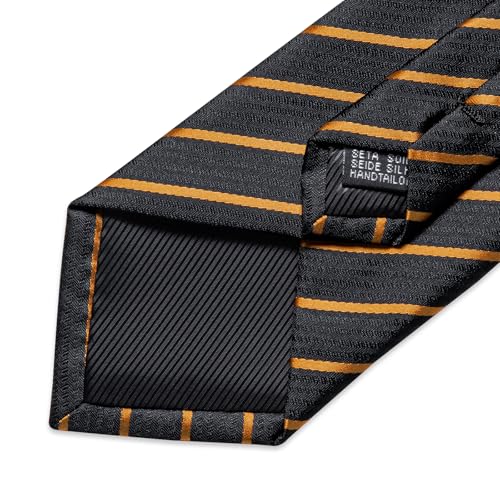 Image of DiBanGu Striped Tie Set for Men Silk Woven Plaid Necktie and Pocket Square Cufflinks Business Wedding