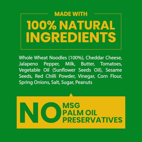 Image of Yu Foodlabs 100% Whole Wheat Jalapeno Cheese Instant Noodles - Pack of 6 - Zero Preservatives Zero Oil Zero Maida & Zero MSG - Atta Noodles Ready in 6 Mins - Veg - 420 gram (70g x 6) - Yu