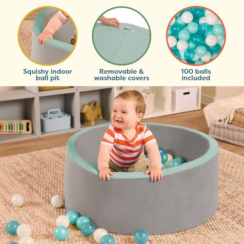 Image of B. toys Soft Foam Ball Pit with 100 Crush-Resistant Balls | Indoor foam ball pit with removable machine-washable cover, includes 1 pit and 100 crush-resistant balls, 12+ Months
