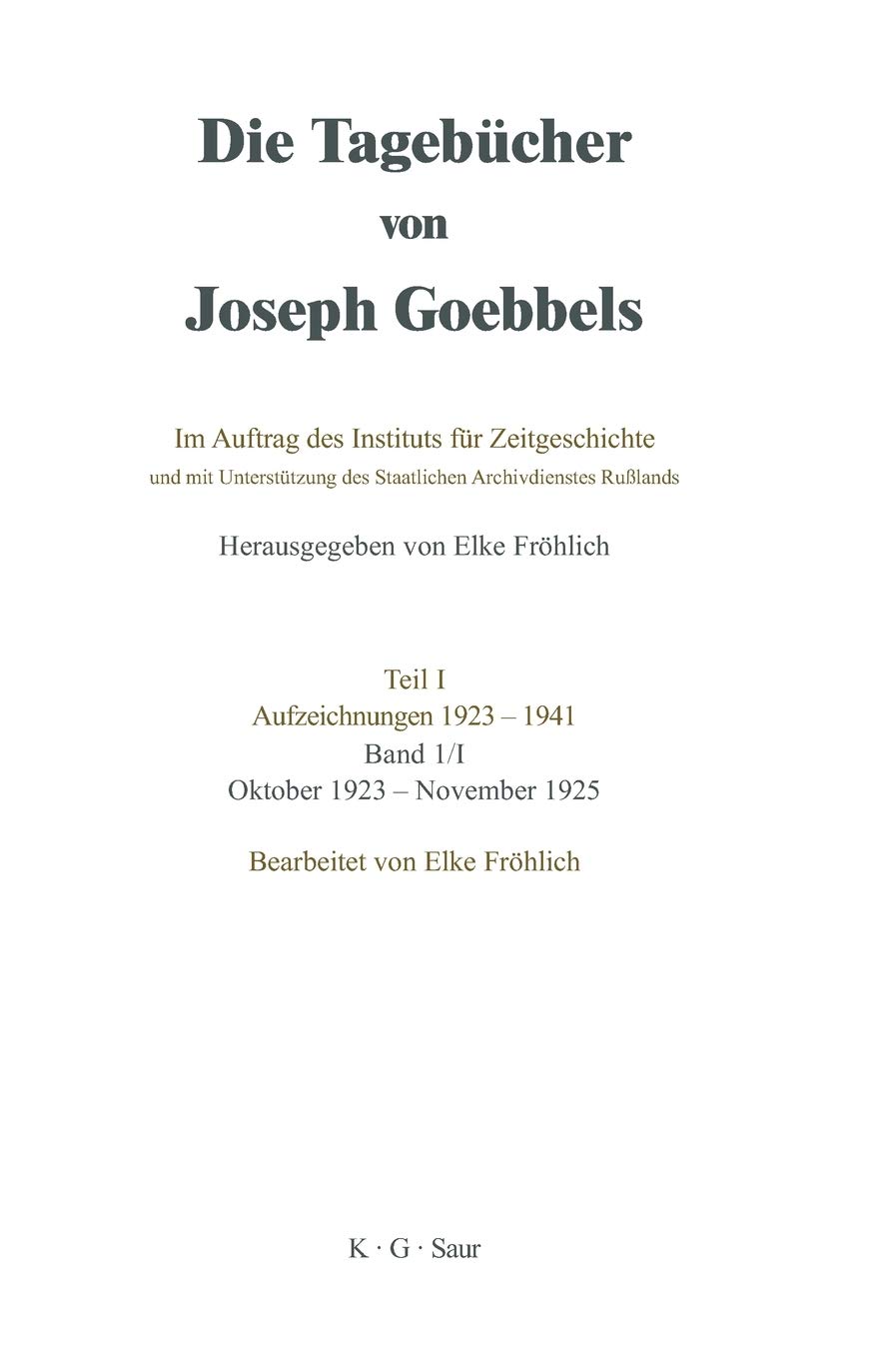 Oktober 1923 - November 1925 (Die Tagebücher von Joseph Goebbels)