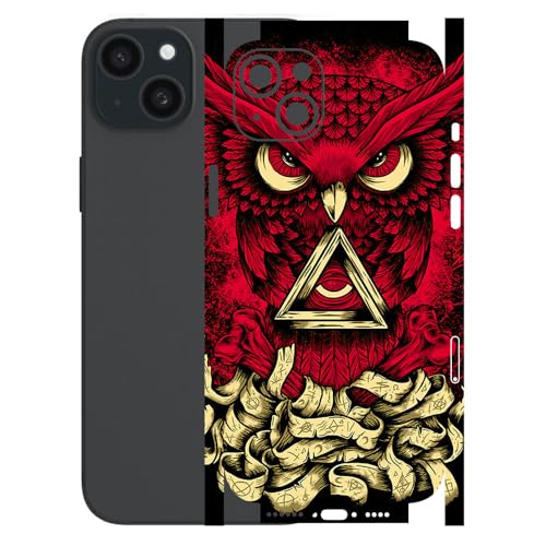 Image of AtOdds - Full Body Back Screen Guard Protector Film - Lamination Wrap Skin Sticker for iPhone 15 Plus | Scratchproof Matte Finish (Design - Red Owl)