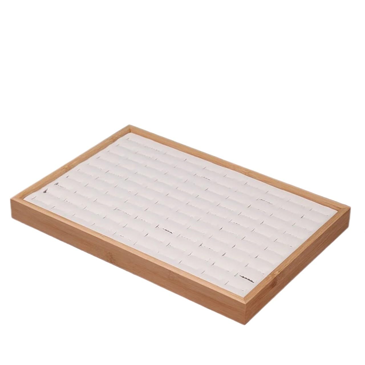 ZHSOAO Wood Velvet Ring Display Tray Jewelry Stud Earrings Storage Plate Jewellery Counter Showcase Props for Jewelry(White)