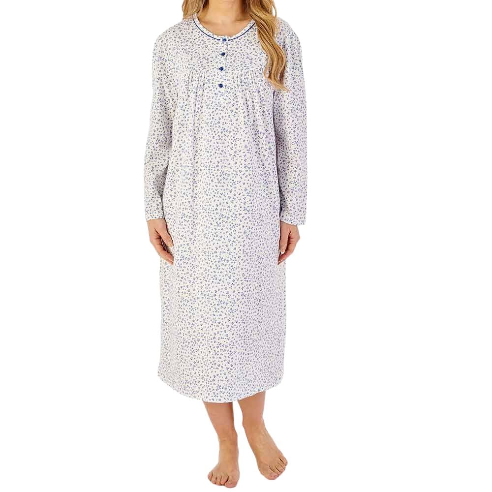 Slenderella Women's Blue Anemone Long Sleeve Buttoned Top 45 Inch Nightdress (24/26, )