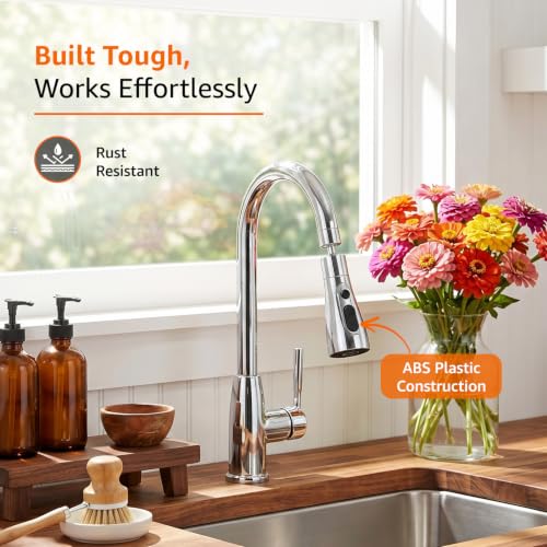 Image of Amazon Basics Tap Extender | ABS Plastic Faucet Attachment with 3 Flow Modes | 720 Degree Rotation | for Hard-to-Reach Sink Areas [Chrome]