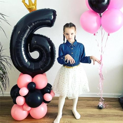 Image of 40 Inch Black 5 Number Balloons for Kids, Giant Foil 5th Birthday Number Balloon, Crown Self Inflating Balloons 0-9 Set for Girls Boys 15th Birthday Party Decor Anniversary Decorations Boys Supplies