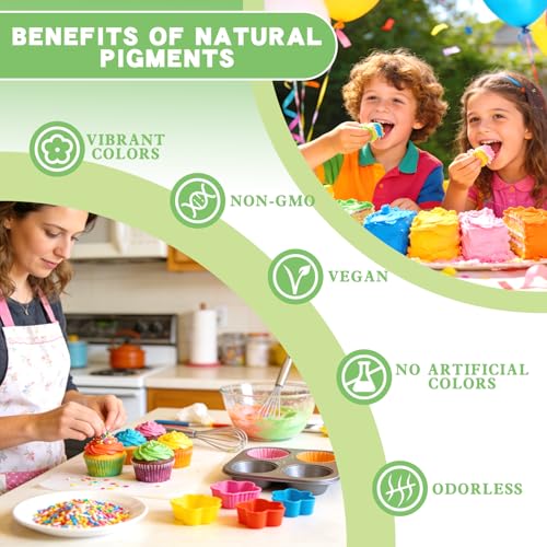 Image of Natural Food Coloring - 5 Colors FD&C & Artificial Dye Free Food Coloring, Liquid Plant Based Food Dye for Baking, Cake Decorating, Frosting, Easter Eggs, Fondant