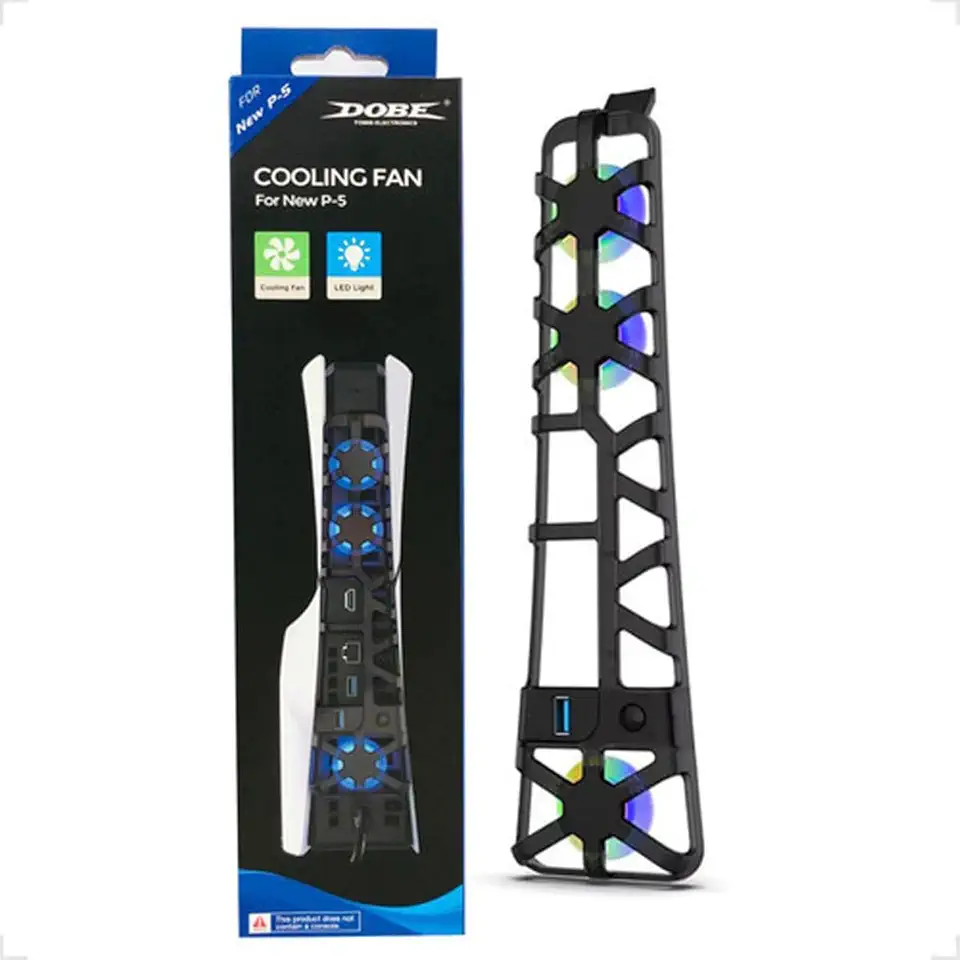 Cooler Fan Externo USB Ventilador para Resfriamento 3 Ventoinhas Led Compatível com Ps5 Slim (Preto)