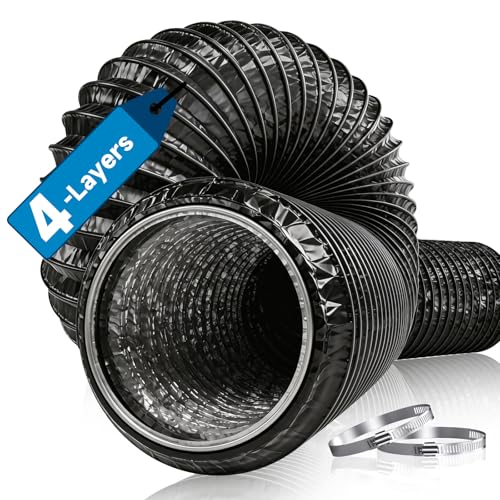 Hon&Guan Alurohr Abluftschlauch 100mm Länge 2 5m Isoliert 4 Lagig Verdickt Universal Trockner Schlauch Flexrohr mit 2 Schlauchschelle Edelstahl für Abzugshaube Badezimmer Klimagerät Schwarz