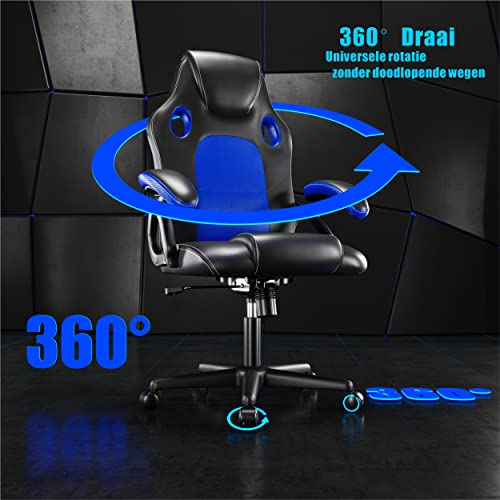 Play haha. Gaming stoel Bureaustoel Draaistoel Computerstoel Werkstoel Bureaustoel Ergonomische stoel Racestoel Lederen stoel PC-gamingstoel (Blauw) - Afbeelding 5