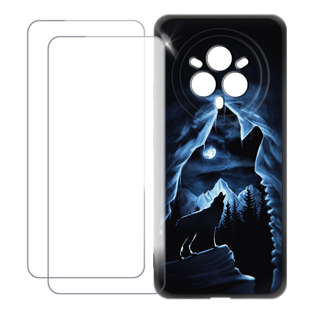 Compatible with Oppo Realme 14 Pro+ 5G Case Colorful Custom Cover with 2 Pack Tempered Glass Screen Protectors - Shockproof Scratch-Resistant (Wolf 2)