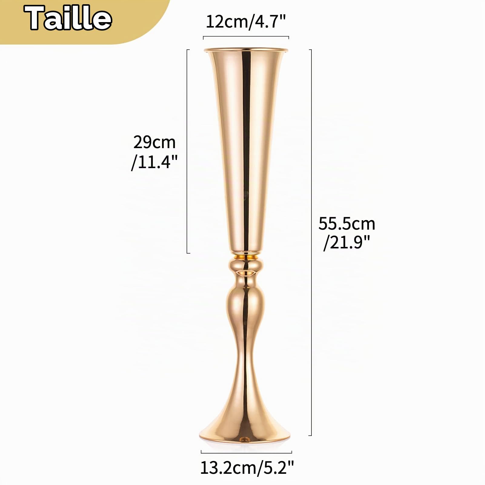 NUPTIO Centre de Table Métal Vase: 55,5cm Haut, Trompette Forme, 2 Pièces | Or, Costume de Sirène, pour Support Fleur, Mariage, Noel, Anniversaire, Ceremonie