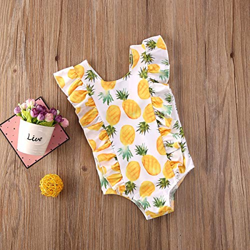 Kids Toddler Baby Girls One-Piece Ruffle Swimsuit Floral Pineapple Watermelon Leopard Swimwear (4-5 Years, Yellow Pineapple) - Thumbnail 3