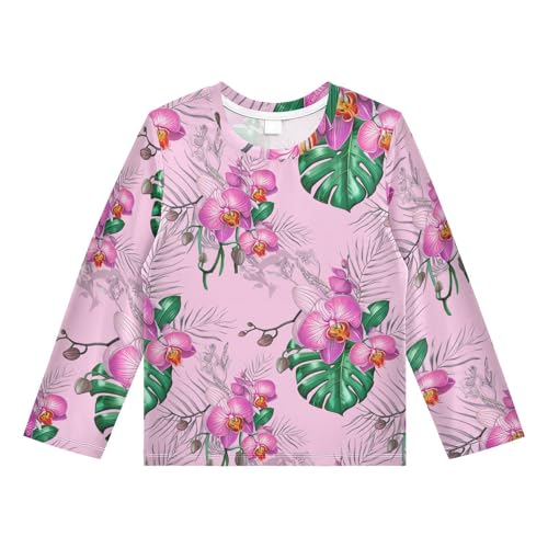 Orchid Monstera Palm Fronds Rash Guard Shirt for Boys Sun Protection Shirt for Toddler Kid UPF50+ 7-8T