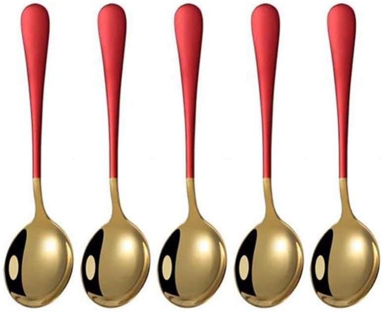 5 Pieces Stainless Steel Dessert Ice Cream Coffee Mixing Spoon Kitchen Foodware Kitchen A Kitchenware (Color: F) (A)