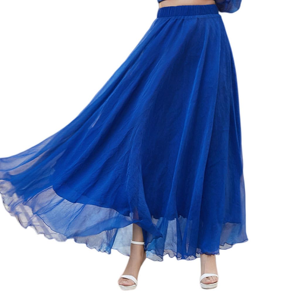 TatbUL Gonne A Ruota,Gonna Midi in Chiffon Blu Royal da Donna Boho 8M Grande Gonna A Pieghe Swing Flowy Leggera A-Line Increspato Ruffle Mopping Floor Beach Gonne Lunghe per Ragazze Ladies