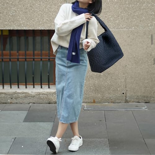 Image of Woven Tote Bag for Women with Purse, Vegan Leather Hobo Bags Large Handmade Underarm Shoulder Bag
