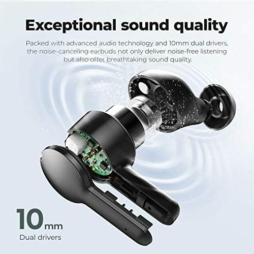 Internal view of Tribit FlyBuds NC earbud highlighting 10mm dual drivers