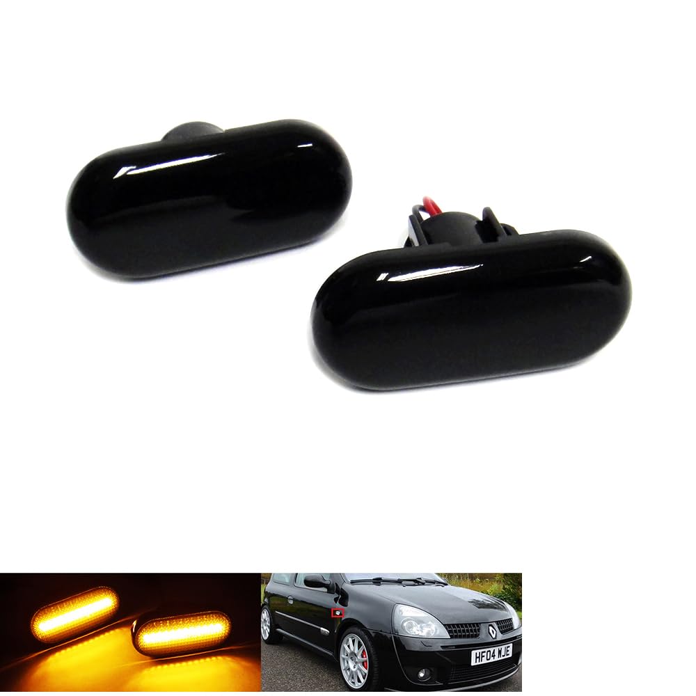 RZG Lot de 2 clignotants latéraux noirs LED pour Clio I/II, Espace III, Kangoo I/II, Megane I, Master II, Trafic II, Twingo, Fortwo