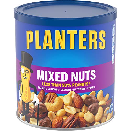 Planters Mixed Nuts Less Than 50% Peanuts with Peanuts (Almonds, Cashews, Hazelnuts & Pecans, 6 ct Pack, 15 oz Canisters)