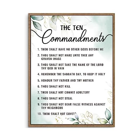 Kas Home 10 Commandments Wall Art Framed Inspirational Christian Quotes Canvas Wall Decor God Bible Verses Poster Pictures Positive Artwork For Bathroom Bedroom Home Office Cover