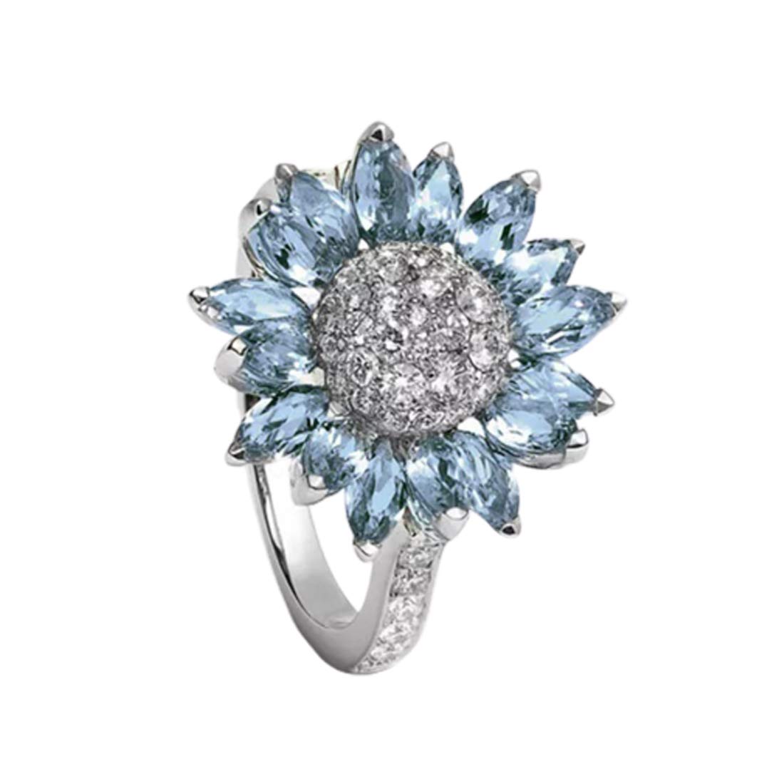Yellow Chimes Rings For Women Floral Designed Aquamarine Blue And White Crystal Stoned Sunflower Shaped Silver Plated Rings For Women And Girls - Size 8 (B0B97QGCRZ) Amazon Price History, Amazon Price Tracker