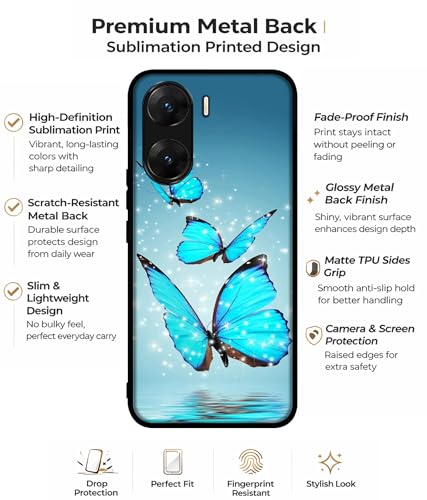 Image of Flying Butterflies Design Premium 2D Printed Metal Back Case Cover for Vivo V29E 5G