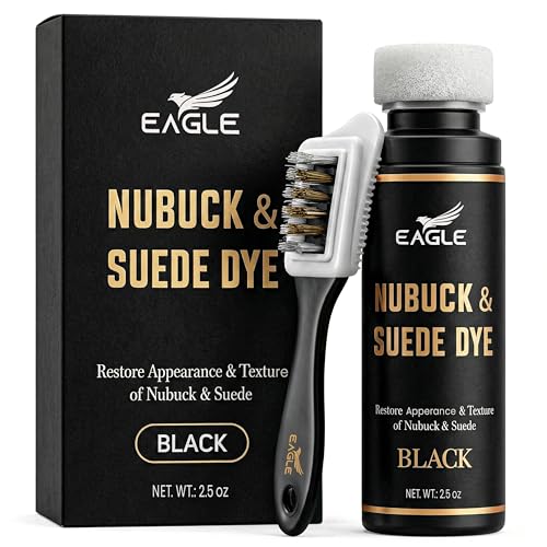 Eagle Nubuck & Suede Dye Black with Applicator & 3-Way Suede Brush - Suede Color Restorer for Shoes, Boots, Jackets, Purses & More - Black Suede Dye &...