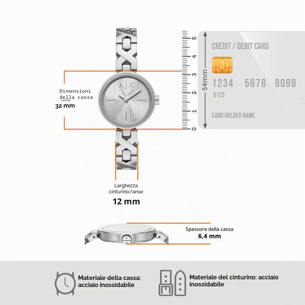 Armani Exchange Orologio Donna, Movimento al Quarzo Due Lancette e Cassa 32 mm con cinturino in acciaio inossidabile